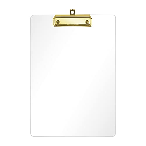 Moocci Thick Acrylic Clear Clipboards Cute Transparent Clipboard with Gold Strong Clip Hidden Hanging Hole for A4 Paper, Art Student, Drawing, Office, School, Warehouse, Classroom, Event, 1PC - Image 1