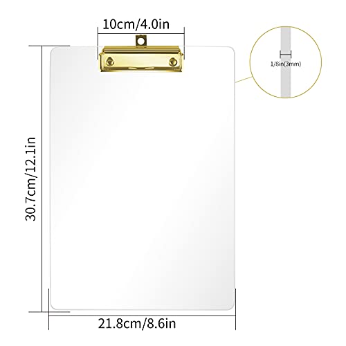 Moocci Thick Acrylic Clear Clipboards Cute Transparent Clipboard with Gold Strong Clip Hidden Hanging Hole for A4 Paper, Art Student, Drawing, Office, School, Warehouse, Classroom, Event, 1PC - Image 2