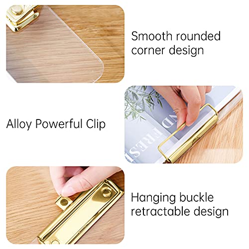 Moocci Thick Acrylic Clear Clipboards Cute Transparent Clipboard with Gold Strong Clip Hidden Hanging Hole for A4 Paper, Art Student, Drawing, Office, School, Warehouse, Classroom, Event, 1PC - Image 3