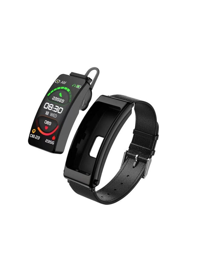 K13 Smart Band Bluetooth Earphones Two-in-one Touch Waterproof Music Pedometer Heart Rate Oxygen Monitoring Digital Health-Color:Black Leather - Image 1