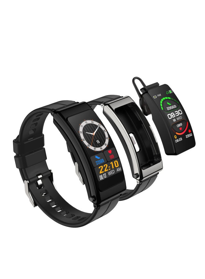 K13 Smart Band Bluetooth Earphones Two-in-one Touch Waterproof Music Pedometer Heart Rate Oxygen Monitoring Digital Health-Color:Black Leather - Image 4