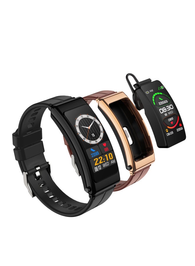 K13 Smart Band Bluetooth Earphones Two-in-one Touch Waterproof Music Pedometer Heart Rate Oxygen Monitoring Digital Health-Color:Black Leather - Image 5