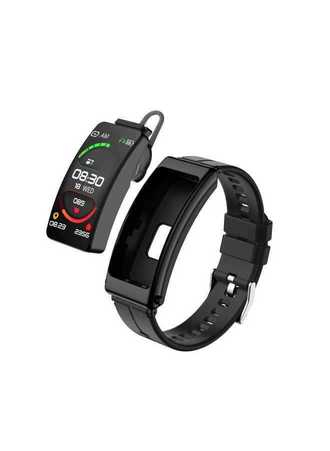K13 Smart Band Bluetooth Earphones Two-in-one Touch Waterproof Music Pedometer Heart Rate Oxygen Monitoring Digital Health-Color:Black Leather - Image 3