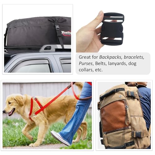 EesTeck 2 Set 1.5 Inch Flat Dual Adjustable Plastic Quick Side Release Plastic Buckles and Tri-Glide Slides for Luggage Straps Pet Collar Backpack Repairing (Black, Fit for 1.5”/38mm Webbing Straps) - Image 5
