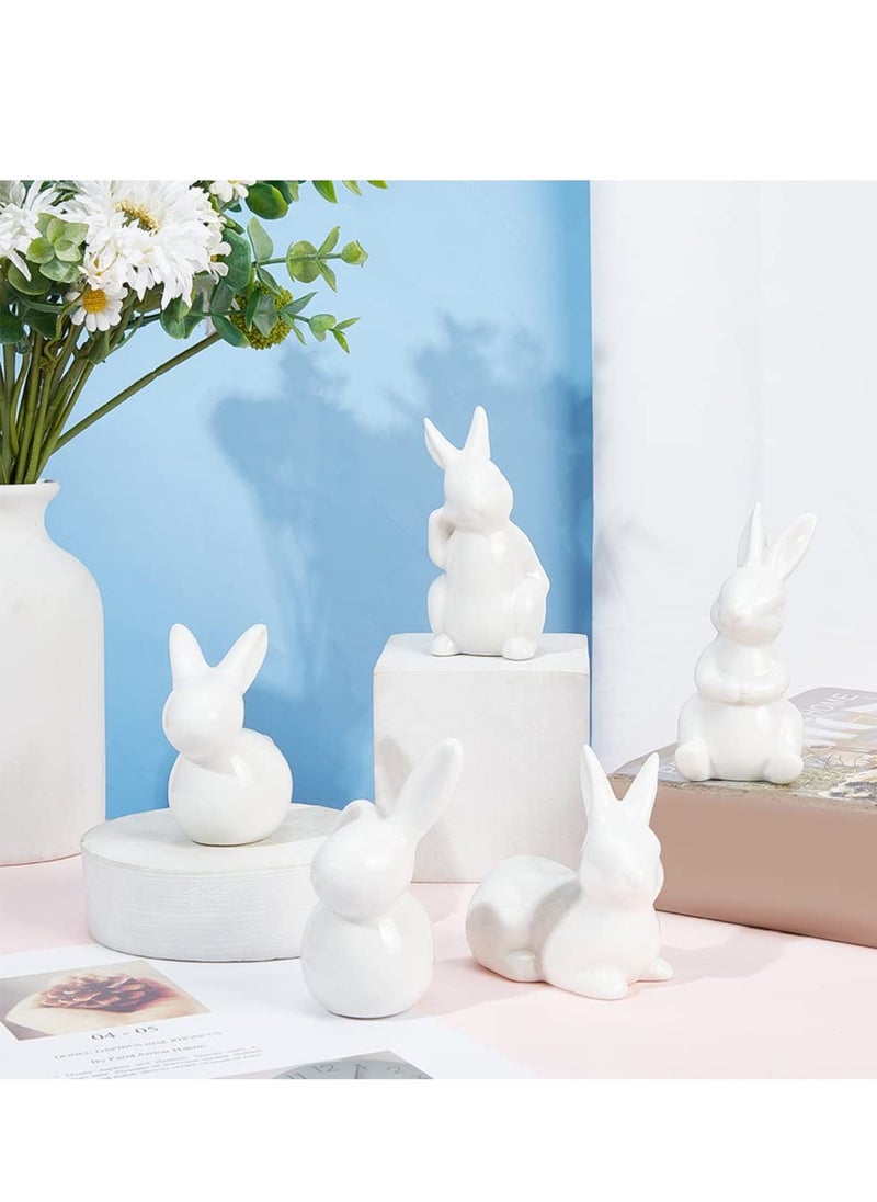 5pcs Ceramic Bunny, Rabbit Ceramic Figurine Decoration for Modern Art Home, Weddings Crafts Gifts