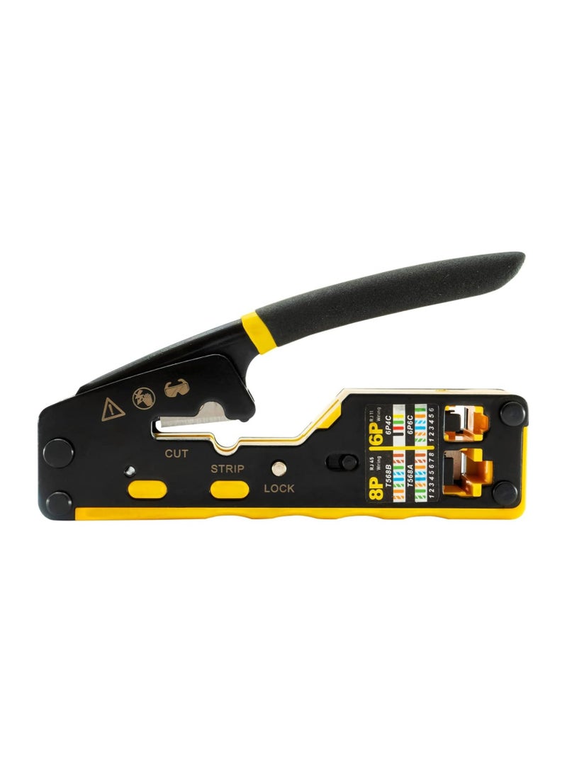 VKL VDV226-110 Ratcheting Modular Data Cable Crimper/Wire Stripper/Wire Cutter for RJ11/RJ12 Standard, RJ45 Pass-Thru Connectors - Image 1