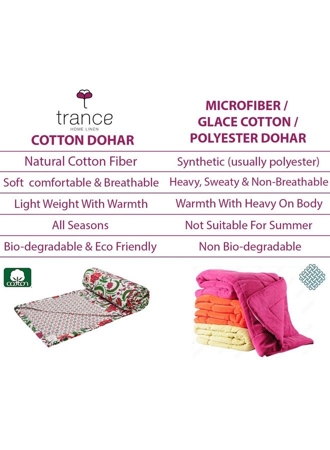 Trance Home Linen Trance Home Linen 100% Cotton Reversible Dohar Double Bed Size | Jaipuri Printed Artisan Block Design Blanket | Soft Lightweight Ac Comforter Quilt (84"X88", Malhaar Red), 200 TC  - Image 2