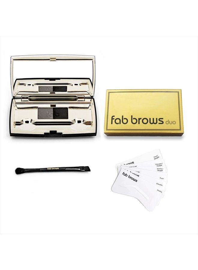 Fab Brows Duo Eyebrow Kit, Ultimate Brow Stencil Kit with Compact Powder Mirror and Eyebrow Shaper, Waterproof Eye Makeup Contour Palette Set for Eyebrow, Eyebrow Cosmetics, (Slate/Black) - Image 1