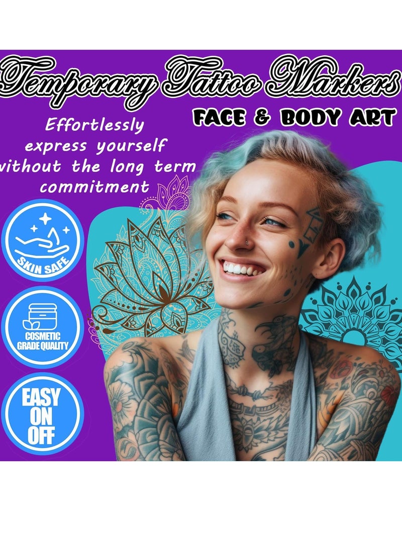 Jim&Gloria - Jim&Gloria Temporary Tattoo Pens Fake Tattoos Painting Kit Removable Face Body Paint Markers for Halloween Men Women Teen Girls Gifts Trendy Stuff, Unique Trending Gift for Teenage Boys Kids or Adult - Image 1