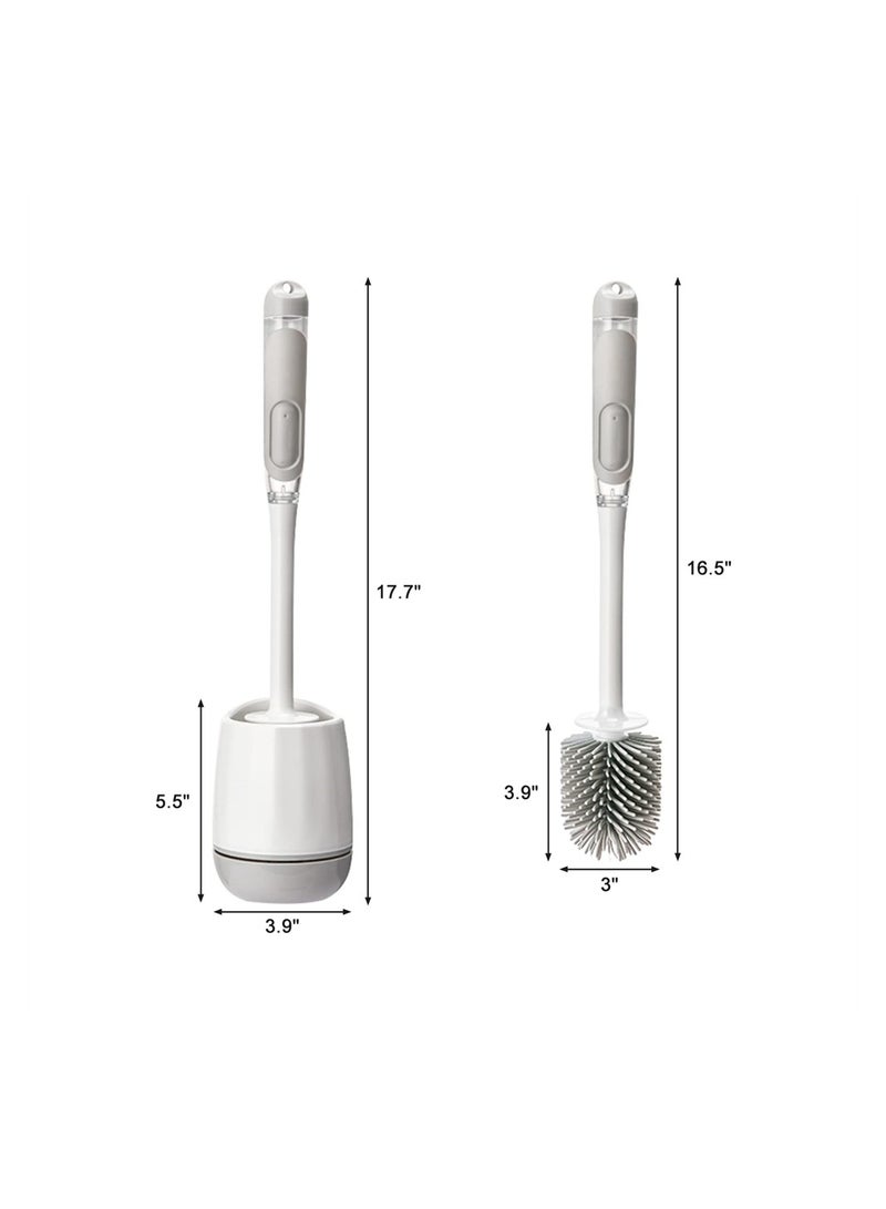 Silicone Toilet Brush Set with Holder and Soap Dispenser Easy to Clean Quick Drying Bathroom Accessory White - Image 2