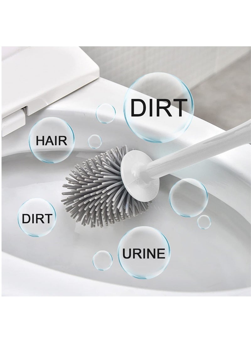 Silicone Toilet Brush Set with Holder and Soap Dispenser Easy to Clean Quick Drying Bathroom Accessory White - Image 5
