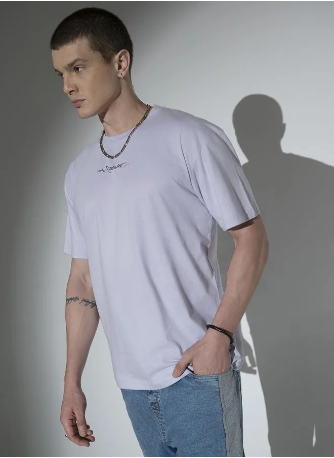 هوبرهولمي Lilac Typography Print Drop-Shoulder Relaxed Fit T-shirt for Men