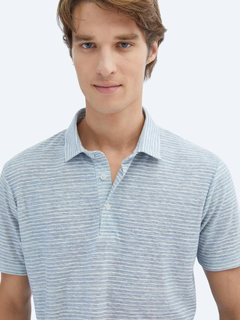 كيب تيشيرت قطني أزرق مطبوع بياقة بولو - Image 5