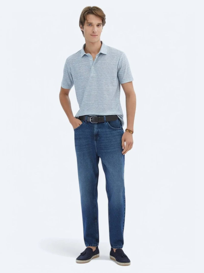 كيب تيشيرت قطني أزرق مطبوع بياقة بولو - Image 2