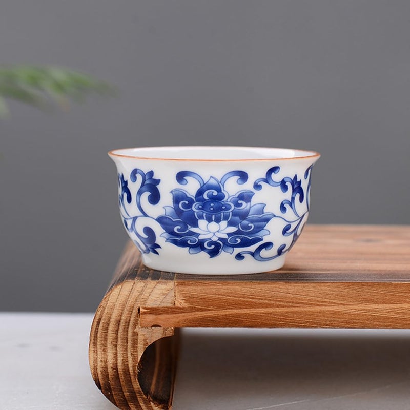 Woonsoon Chinese Handmade Kungfu Tea Cup 60 mlBone China Blue and White Tea Cups Set of 12Ceramic Tea Mugs Without HandlesBest GiftLotus - Image 3