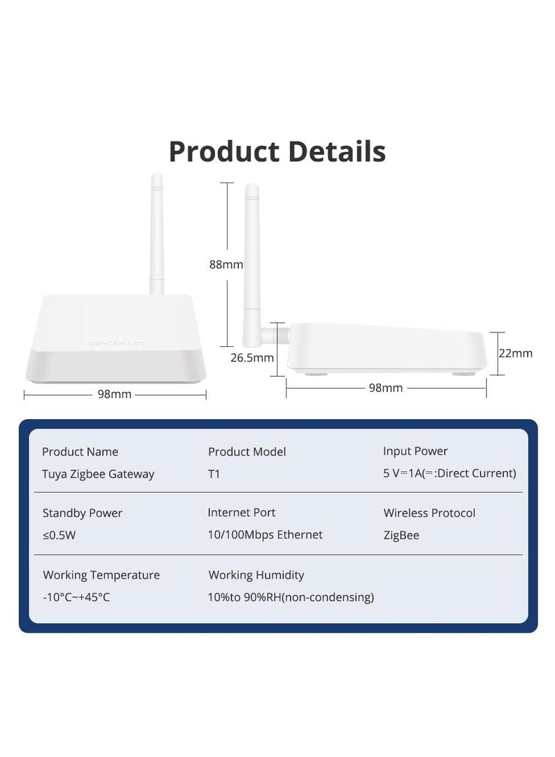 ZigBee Hub/Wired Gateway, Zigbee Hub Intelligent Linkage Smart Devices Alexa Voice Control, Wired Smart Home Automation Hub Zigbee Gateway, Work with Tuya ZigBee Smart Device