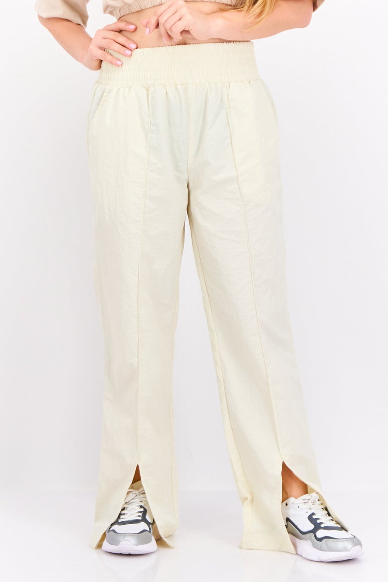 The Giving Movement Women Regular Fit Brand Logo Wide Leg Pants, Cream  - Image 1