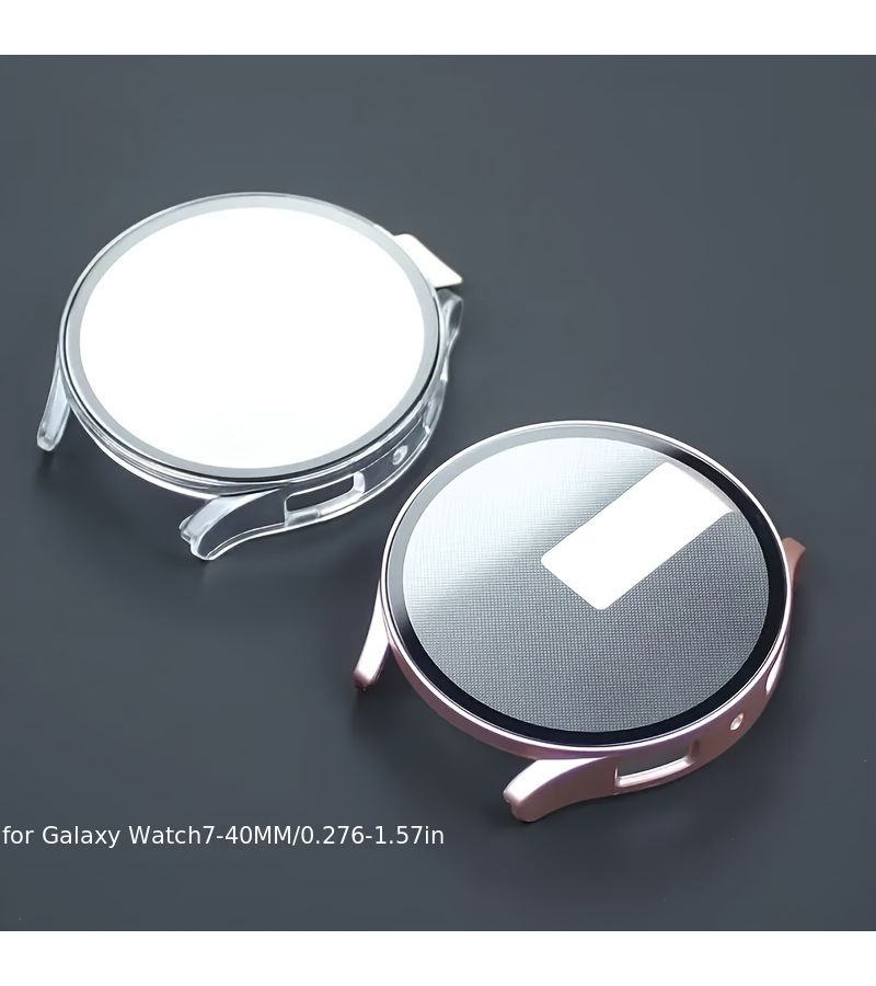 هيكل PC شفاف وردي صلب مع طبقة زجاجية مقسّاة لساعة Galaxy Watch7 مقاس 40mm و44mm - Image 5