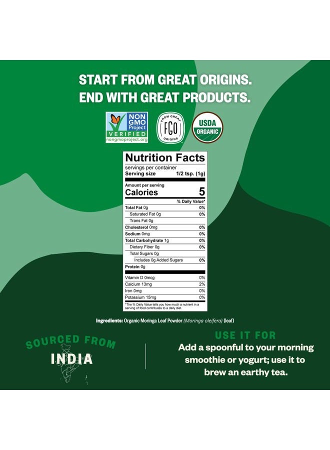 FGO Organic Moringa Oleifera Leaf Powder, 16oz Bulk Resealable Pouch, Sourced from India, Non-GMO, Packaging May Vary (Pack of 1) - Image 2
