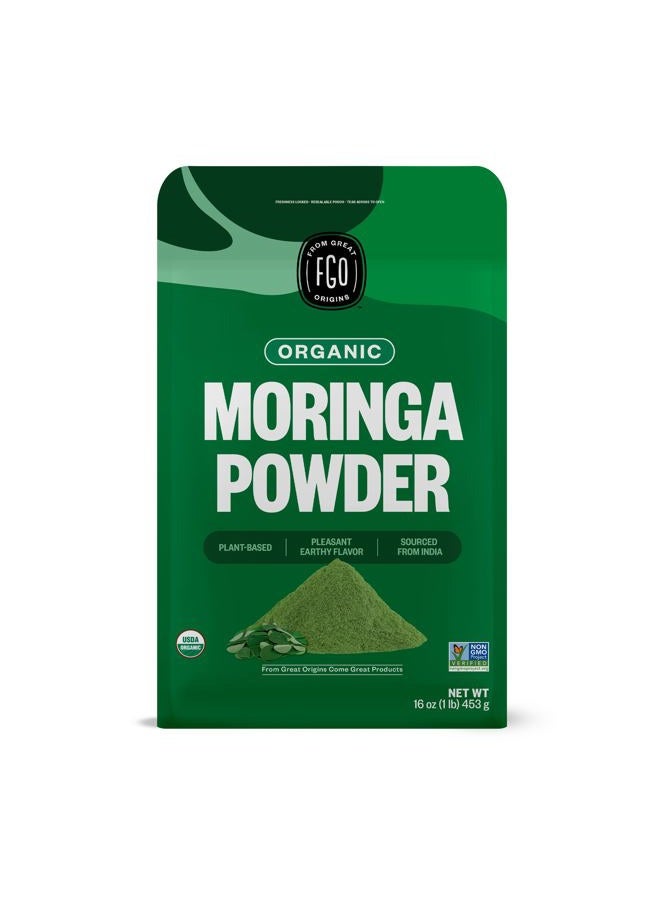 FGO Organic Moringa Oleifera Leaf Powder, 16oz Bulk Resealable Pouch, Sourced from India, Non-GMO, Packaging May Vary (Pack of 1) - Image 1