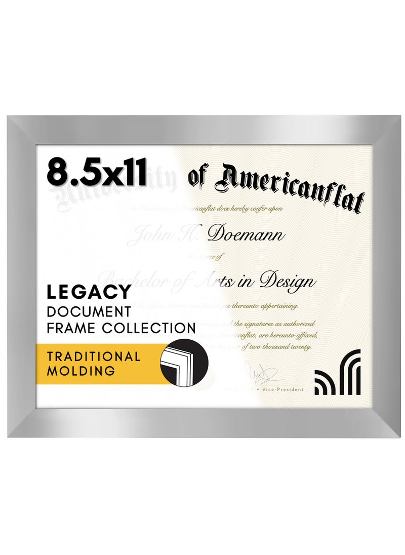 Americanflat Americanflat 85x11 Diploma Frame with ShatterResistant Glass  Document Frames with Engineered Wood  Legacy Collection  Certificate Frame for Tabletop and Wall Display  Silver 