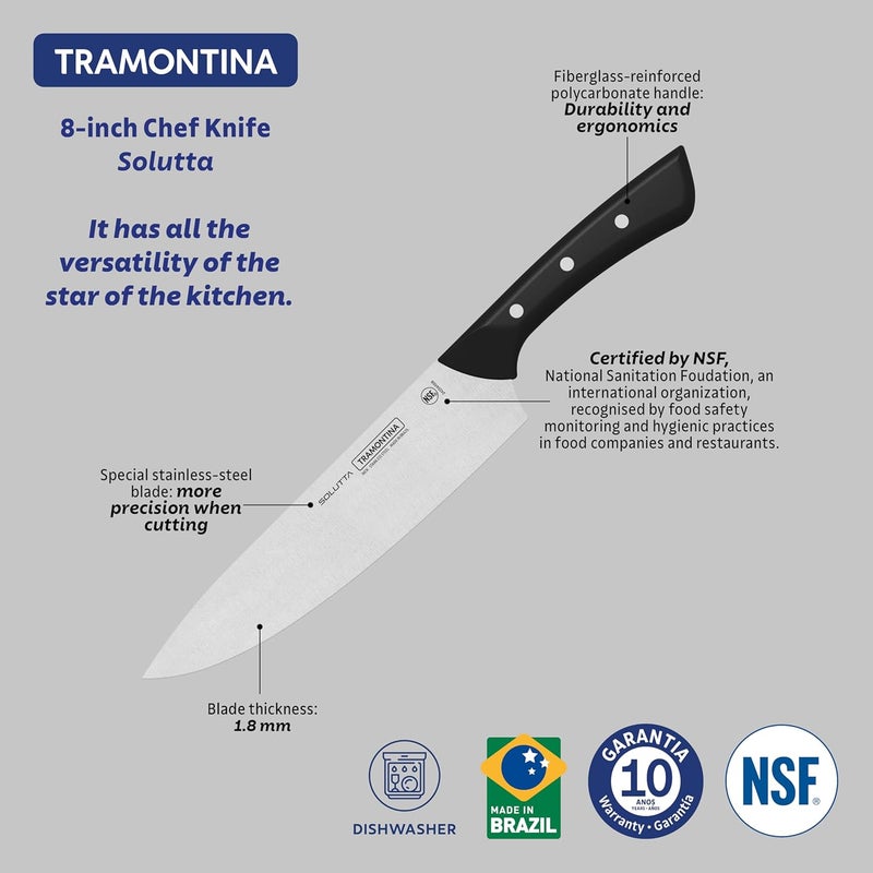 TRAMONTINA SOLUTTA Chef's Knife, 21 cm, Stainless Steel Kitchen Knife with Ergonomic Handle - Image 5