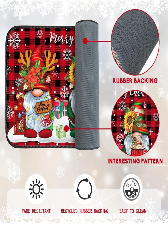 Suttmin Christmas Kitchen Rugs Sets of 2 Santa Claus Snow Gnome Non Slip Floor Mat Low Profile Plaid Winter Decorative Christmas Rug for Indoor Home Decorations, 17x29 and 17x47 Inch(Gnome) - Image 3