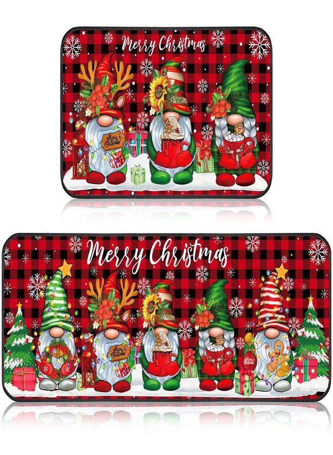 Suttmin Christmas Kitchen Rugs Sets of 2 Santa Claus Snow Gnome Non Slip Floor Mat Low Profile Plaid Winter Decorative Christmas Rug for Indoor Home Decorations, 17x29 and 17x47 Inch(Gnome) - Image 1