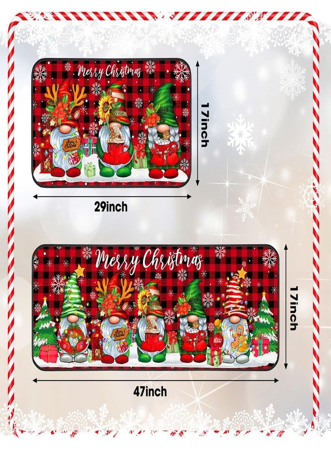 Suttmin Christmas Kitchen Rugs Sets of 2 Santa Claus Snow Gnome Non Slip Floor Mat Low Profile Plaid Winter Decorative Christmas Rug for Indoor Home Decorations, 17x29 and 17x47 Inch(Gnome) - Image 2