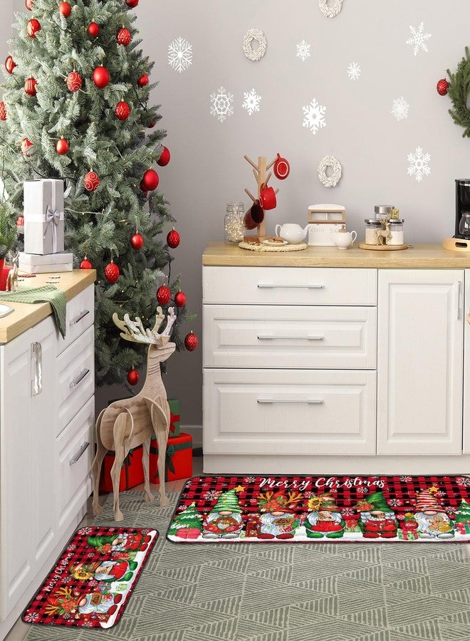 Suttmin Christmas Kitchen Rugs Sets of 2 Santa Claus Snow Gnome Non Slip Floor Mat Low Profile Plaid Winter Decorative Christmas Rug for Indoor Home Decorations, 17x29 and 17x47 Inch(Gnome) - Image 5