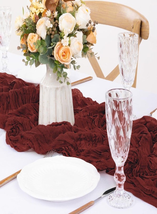 MLMW Spring Cheesecloth Table Runner Burgundy Boho Summer Cheese Runner Gauze Rustic Sheer Table Runner 160 inch 13.3ft Long for Party Wedding Baby Bridal Shower Birthday Home Decor - Image 5