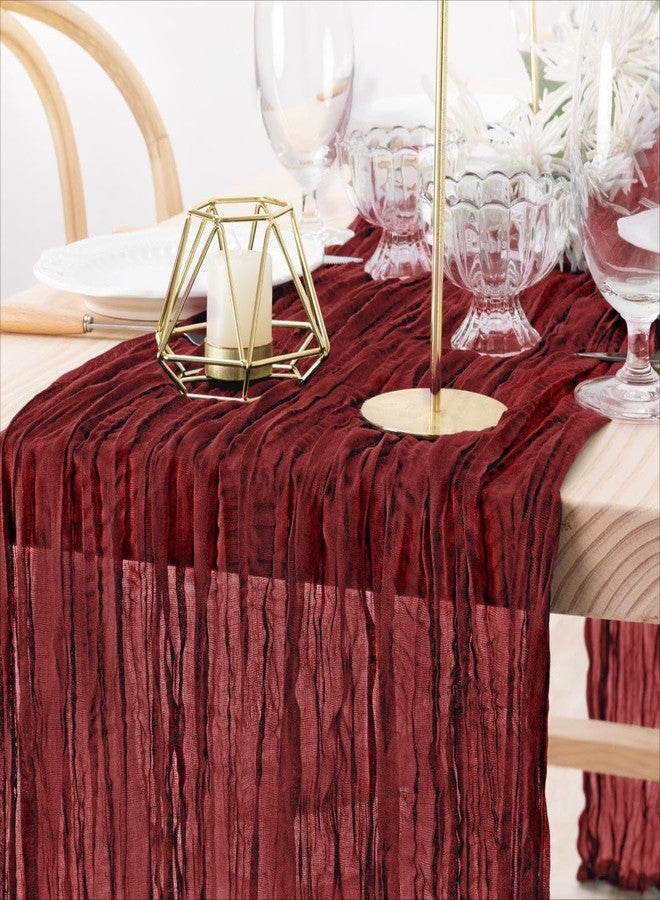 MLMW Spring Cheesecloth Table Runner Burgundy Boho Summer Cheese Runner Gauze Rustic Sheer Table Runner 160 inch 13.3ft Long for Party Wedding Baby Bridal Shower Birthday Home Decor - Image 1