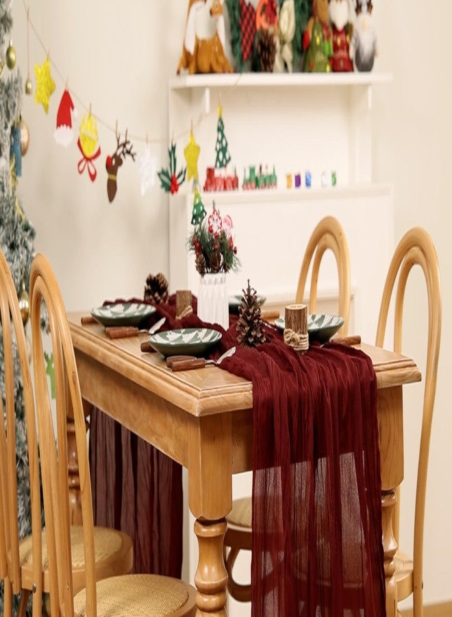 MLMW Spring Cheesecloth Table Runner Burgundy Boho Summer Cheese Runner Gauze Rustic Sheer Table Runner 160 inch 13.3ft Long for Party Wedding Baby Bridal Shower Birthday Home Decor - Image 3