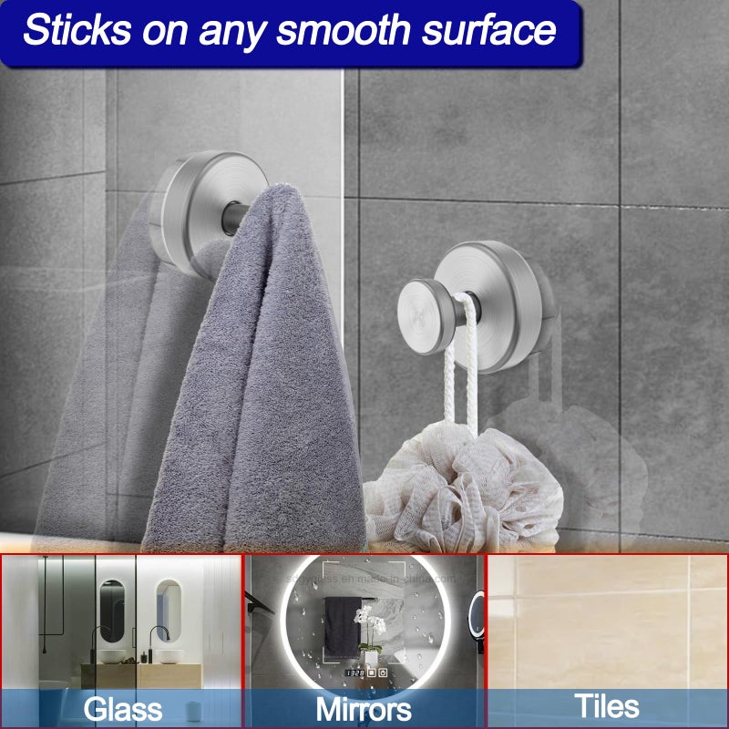 Bntuk Suction Cup Hooks for Shower, Removable Towel Hooks for Bathroom Window Glass Door Wall, Bath Robe Looafh Hook for Hanging - 2 Pack, Silver - Image 4