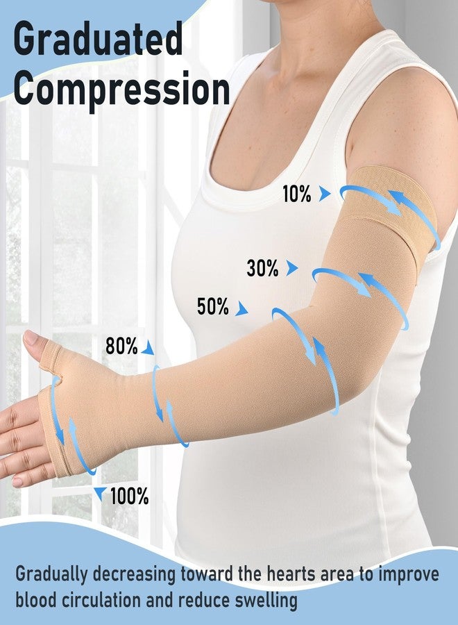 KEKING Lymphedema Medical Compression Arm Sleeve with Gauntlet, 15-20 mmHg Graduated Compression Full Arm Support for Women Men (Single), Long Pressure Arm Hand Brace for Arthritis, Bursitis, Edema - Image 3