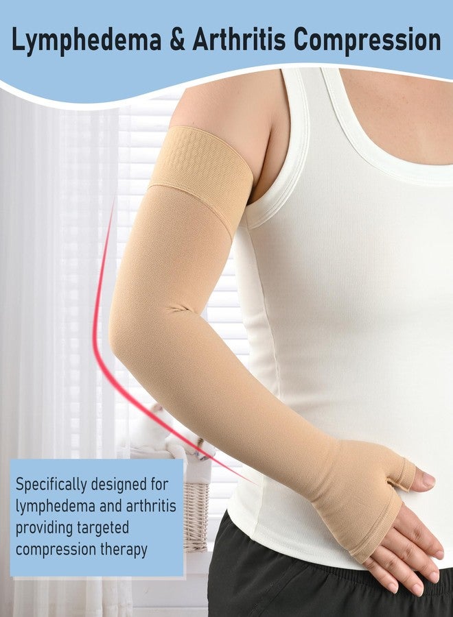 KEKING Lymphedema Medical Compression Arm Sleeve with Gauntlet, 15-20 mmHg Graduated Compression Full Arm Support for Women Men (Single), Long Pressure Arm Hand Brace for Arthritis, Bursitis, Edema - Image 2