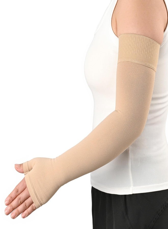 KEKING Lymphedema Medical Compression Arm Sleeve with Gauntlet, 15-20 mmHg Graduated Compression Full Arm Support for Women Men (Single), Long Pressure Arm Hand Brace for Arthritis, Bursitis, Edema - Image 1
