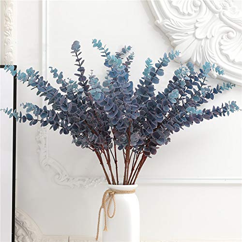 FuleHouzz 5 Pcs Soft Touch Artificial Eucalyptus Leaves Spray Fake Silver Dollar Greenery Stems for Home Wedding Floral Arrangement Blue
