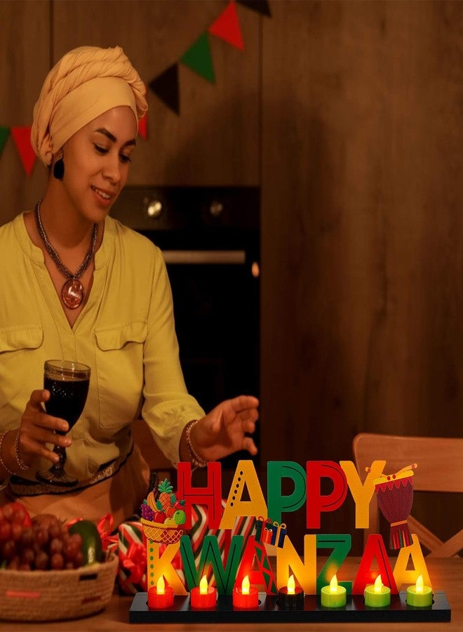 Rossesay Happy Kwanzaa Flameless Tea Light Candle Stand Table Happy Kwanzaa Centerpiece Decoration with Lighted Table Candle Holder Decoration Return Gifts for Festival Holiday - Image 5