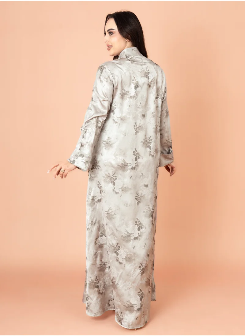 IKKXA Crystal Leaves Pattern Jalabiya IK2017 Grey