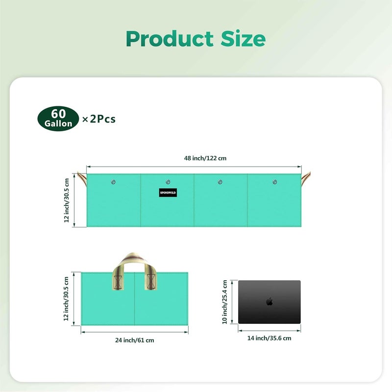 SPONDWILD 2 Pcs 60 Gallon PE Rectangle Plant Grow Bags, 4x2x1ft Large Garden Grow Bag Outdoor 8 Grids Planter Box Planting Container for Growing Tomatoes Potatoes Plants Flowers, Green - Image 2
