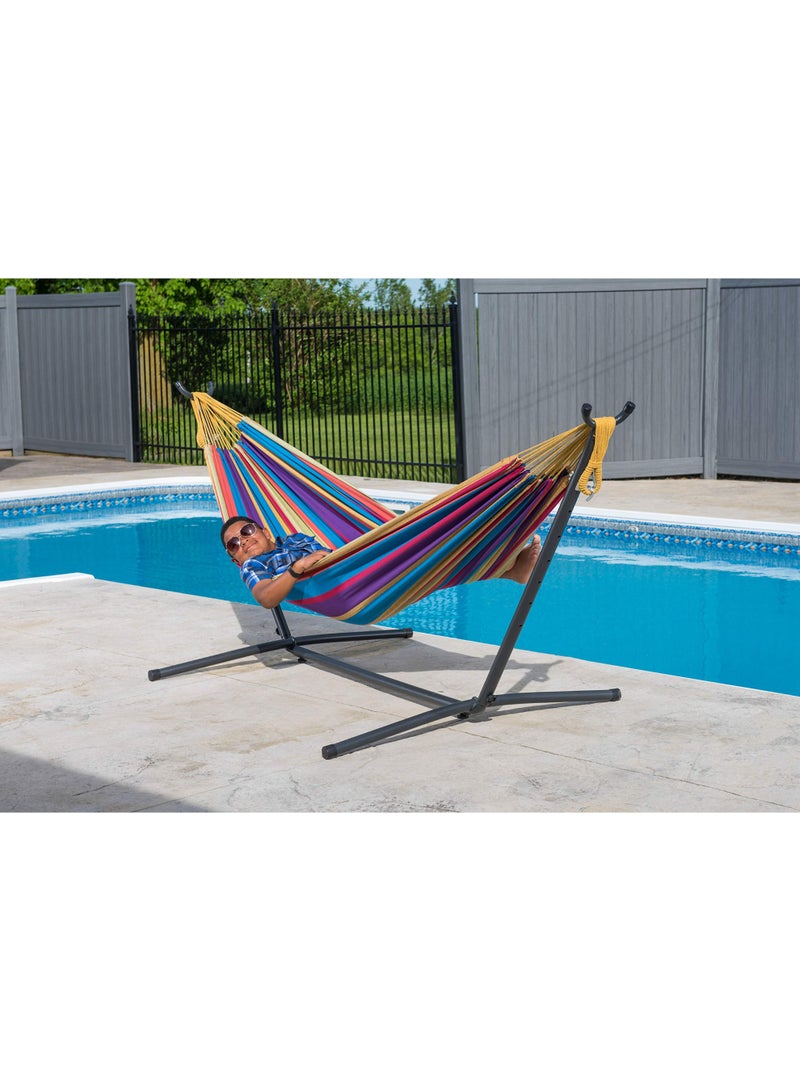 الحلم أرجوحة قطنية مزدوجة مع حامل فولاذي موفر للمساحة، وأربطة طرفية من البوليستر المطور، وسعة 450 رطلاً - تشمل حقيبة حمل فاخرة - (بطيخ) - Image 4