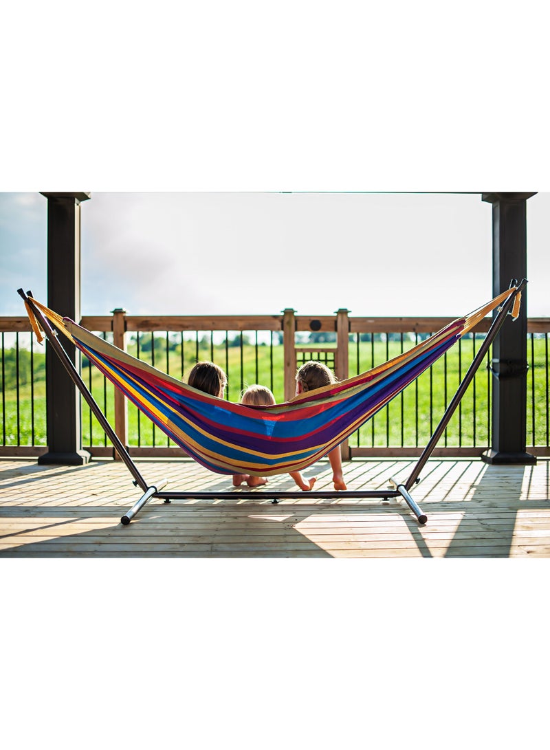 الحلم أرجوحة قطنية مزدوجة مع حامل فولاذي موفر للمساحة، وأربطة طرفية من البوليستر المطور، وسعة 450 رطلاً - تشمل حقيبة حمل فاخرة - (بطيخ) - Image 3