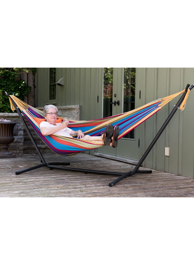 الحلم أرجوحة قطنية مزدوجة مع حامل فولاذي موفر للمساحة، وأربطة طرفية من البوليستر المطور، وسعة 450 رطلاً - تشمل حقيبة حمل فاخرة - (بطيخ) - Image 5