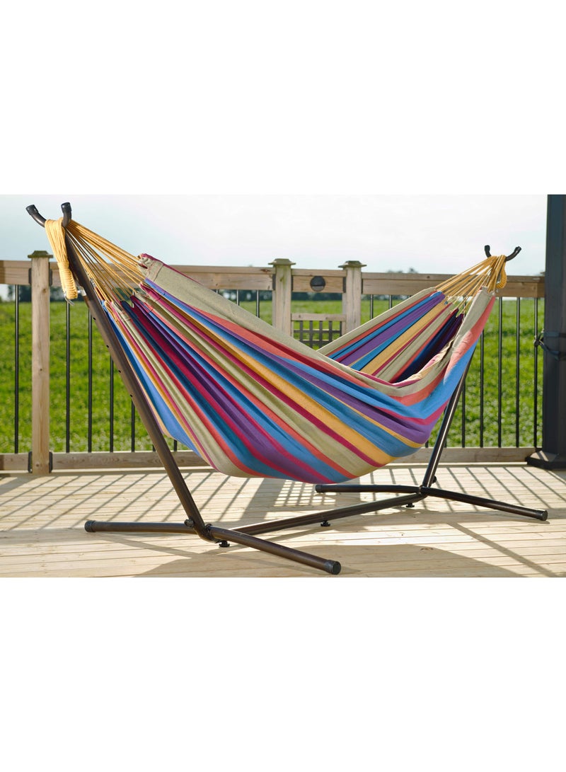 الحلم أرجوحة قطنية مزدوجة مع حامل فولاذي موفر للمساحة، وأربطة طرفية من البوليستر المطور، وسعة 450 رطلاً - تشمل حقيبة حمل فاخرة - (بطيخ) - Image 2