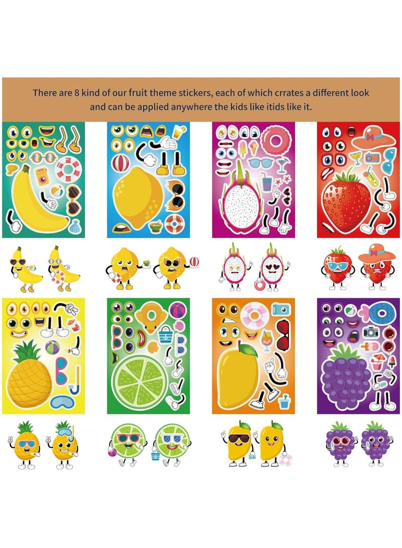 24 Sheets Make Your Own Fruit Stickers Make A Face Stickers for Kids with Cartoon Fruit Summer Hawaii Theme Characters Kids Party Supplies - Image 2