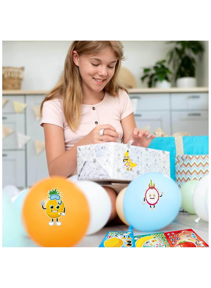 24 Sheets Make Your Own Fruit Stickers Make A Face Stickers for Kids with Cartoon Fruit Summer Hawaii Theme Characters Kids Party Supplies - Image 5