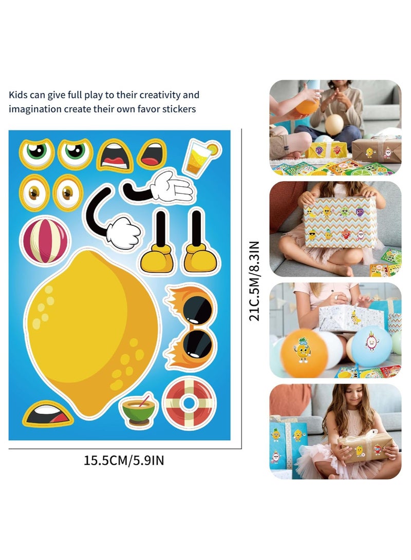 24 Sheets Make Your Own Fruit Stickers Make A Face Stickers for Kids with Cartoon Fruit Summer Hawaii Theme Characters Kids Party Supplies - Image 3