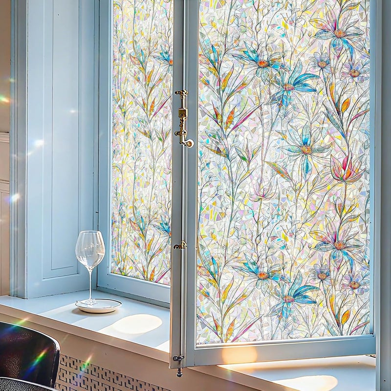 ADD.HERES Window Privacy Film,Colorful Floral Window Stickers,Removable DIY Bouquet Static Clings, Decals for Home School Office Party Supplies,‌ Blue Lotus，17.5 x 78.7 in - Image 5