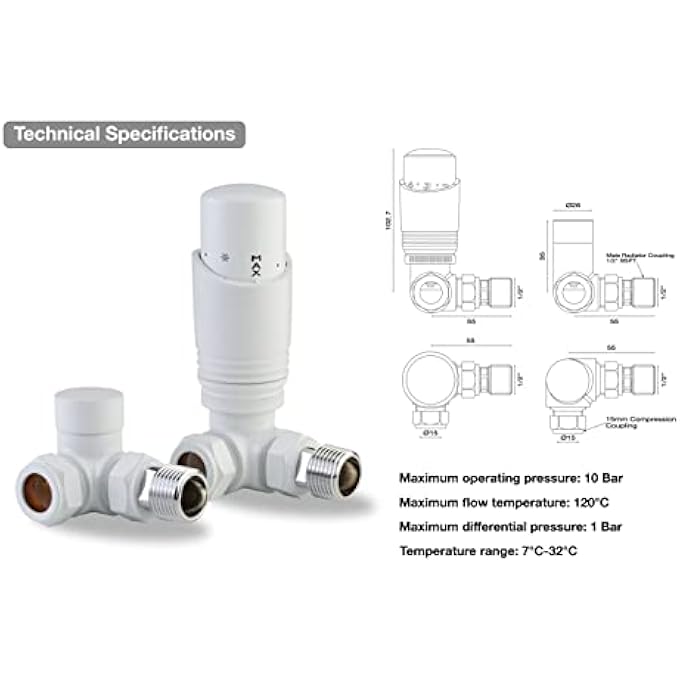 WHITE THERMOSTATIC RADIATOR VALVE ANGLED CORNER OR STRAIGHT WHITE RADIATOR TRV THERMOSTAT VALVES (CORNER) - Image 2